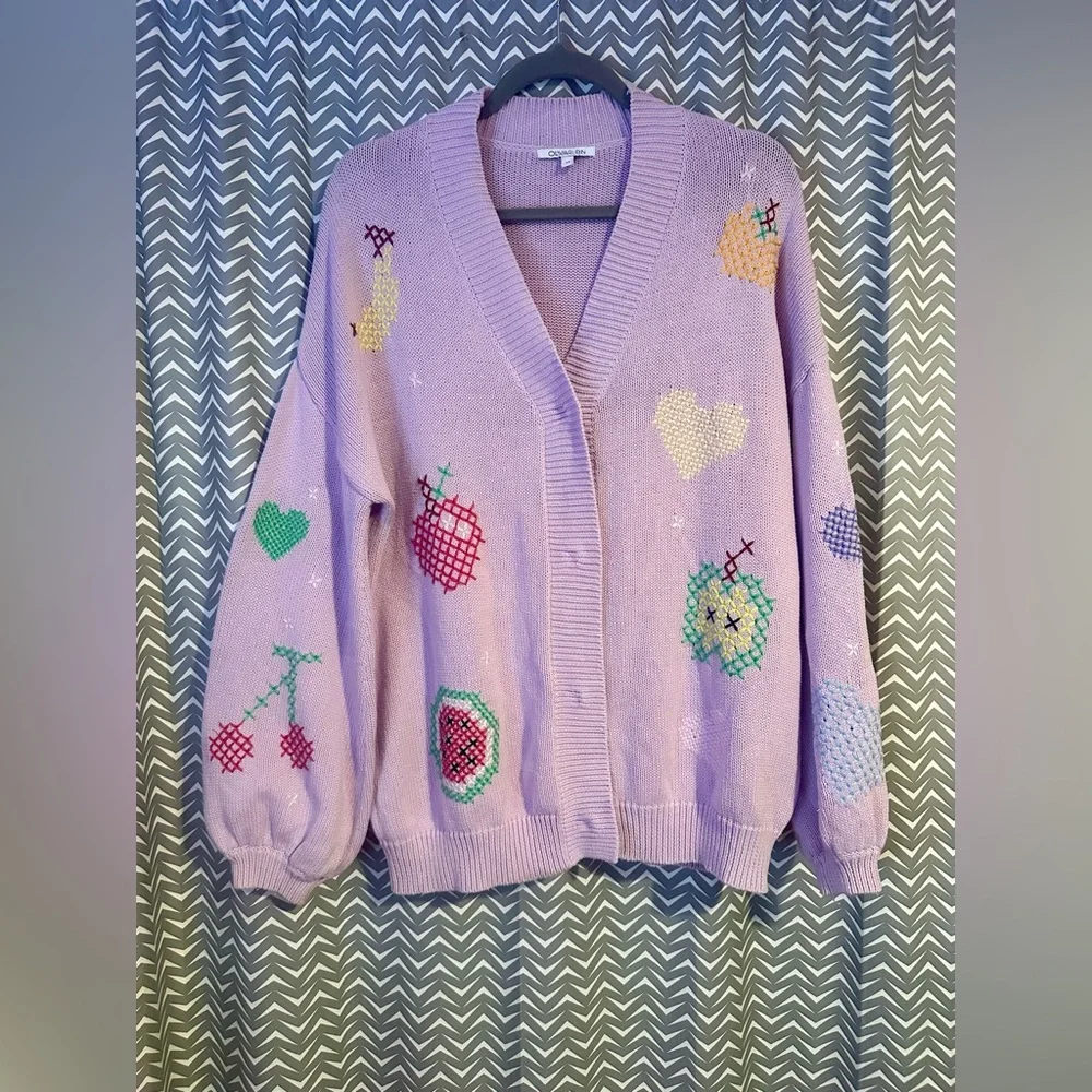 Olivia Rubin | Flora Fruit Cross Stitch Cardigan, size M - Picture 3 of 10